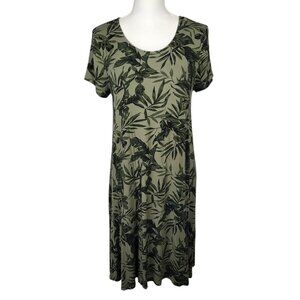 Old Navy Dress Women's Medium Green Tropical Floral Swing Short Sleeve Stretchy